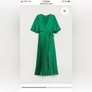 H&M Emerald Satin Pleated Dress